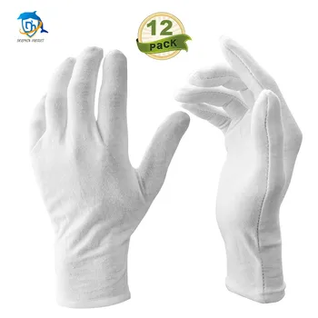 12 пар/несколько белых мягких хлопчатобумажных церемониальных перчаток с эластичной подкладкой для мужчин и женщин, Перчатки для обслуживания/Официанта/водителя/Утолщающие