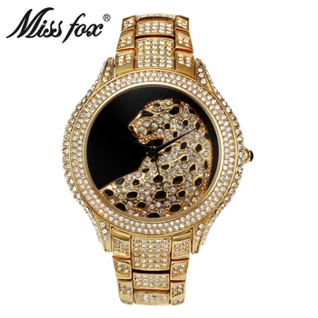2019 Лучшие Роскошные Женские часы MISSFOX, горячая распродажа, женские модные золотые часы с леопардовыми украшениями и бриллиантами, женские часы с блестящими часами