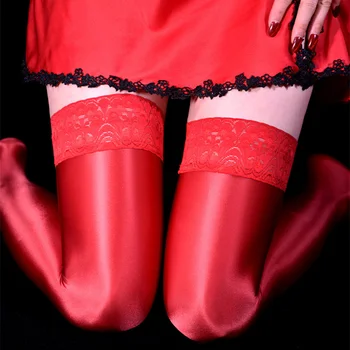 80D Супер глянцевые кружевные чулки, высококачественные прочные чулки до колена с защитой от зацепления, эластичные силиконовые сексуальные носки в стиле ночного клуба