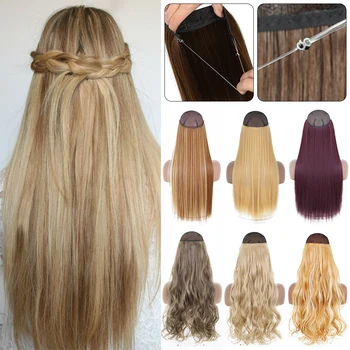 AZQUEEN Синтетические Длинные прямые Без зажима лески для наращивания волос Натуральные Светлые Термостойкие накладные волосы для женщин