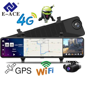 E-ACE 12 Дюймов 4G Android 8,1 Автомобильный Видеорегистратор Зеркало заднего Вида Dash Cam GPS Навигация Видеорегистратор Черный Ящик Поддержка Камеры заднего вида 1080P