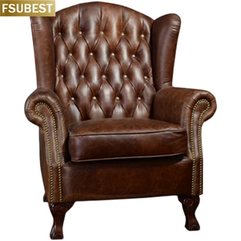 FSUBEST Антикварный кожаный клубный диван Chesterfield Lounge, кресло для отдыха в отеле, современная классическая мебель