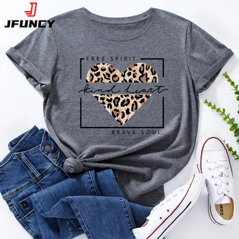 JFUNCY, Женские топы Оверсайз, Леопардовая футболка с принтом 