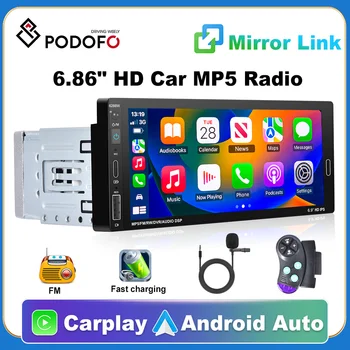Podofo 1 din Carplay/авто Автомобильный MP5 HD Плеер с сенсорным экраном с Поддержкой Bluetooth FM-Радиоприемника TF/USB Камера заднего вида