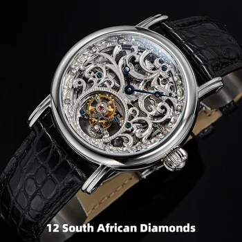 Sugess Tourbillion Мужские Наручные Часы с Ручным Заводом Оригинальный Механизм 8000K Skeleton Роскошные Часы Sapphire Cape Diamond