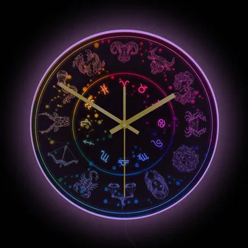 Волшебные Знаки Зодиака, светодиодные неоновые настенные часы Для гостиной, Созвездия, Круг Гороскопа, Астрология, Домашний декор, Светящиеся часы