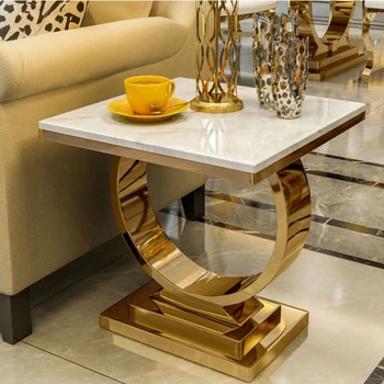 Высококачественный Мраморный Журнальный столик С Глянцевой золотой Подставкой, Прикроватный диван Сбоку, Дизайнерская Мебель для Квадратной гостиной Отеля LQQ39YH