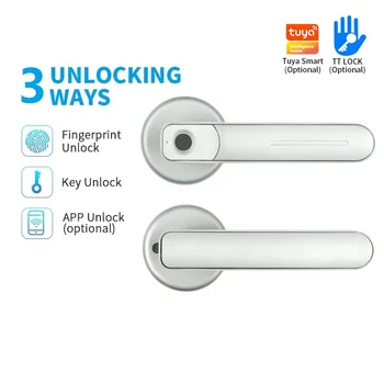Дверной замок Tuya Smart Lock с отпечатком пальца, USB Перезаряжаемый Умный электронный Дверной замок, Биометрический бесключевой вход безопасности с 2 ключами