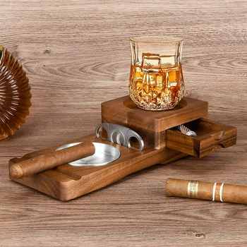 Деревянная Пепельница для сигар, Подставка для напитков, подставка для виски, мундштук для сигар, Пепельница