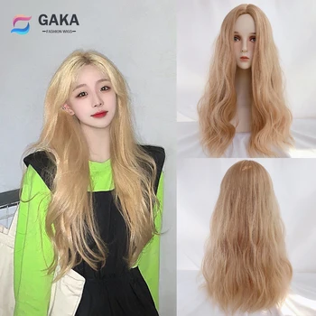 Длинные волнистые вьющиеся парики GAKA Blonde, Синтетические женские натуральные волосы для косплея в стиле Лолиты, термостойкий парик для ежедневной вечеринки