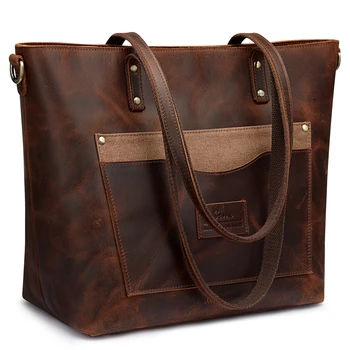 Женская сумка-тоут из натуральной кожи S-ZONE, винтажный кошелек на плечо, рабочая сумочка с передними карманами