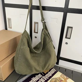 Женская сумка через плечо большой емкости, ленивый и художественный стиль, простая холщовая сумка, новая сумка для студентов колледжа 2023 года выпуска