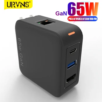 Зарядное устройство URVNS 4 в 1 GaN, док-станция USB C, совместимая с 4K HDMI, порт локальной сети 1000 Мбит/с, USB 3,0,65 Вт PD для MacBook Pro Lenovo