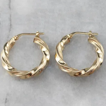 Классические модные серьги-кольца золотистого цвета, простые металлические круглые серьги в стиле панк с закруткой для женщин, свадебные украшения для помолвки