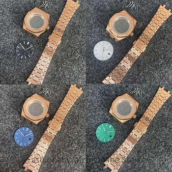 Корпус часов из Розового золота с покрытием 41 мм, Стальной браслет, стрелки с циферблатом, Аксессуары для часов для AP Royal Oak NH35/NH36 с автоматическим механизмом