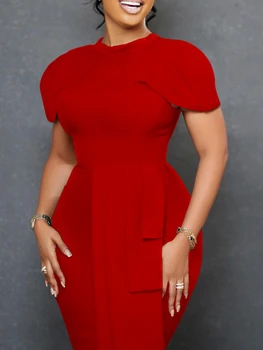 Летние Элегантные африканские женские платья 2023 из полиэстера с круглым вырезом и коротким рукавом, красные, черные, синие, длиной до колен, африканские платья для женщин