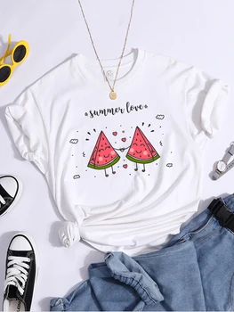Летняя футболка с Арбузной Парой, Женская Простая Уличная футболка, Повседневная Винтажная одежда, Индивидуальность, хип-хоп, Короткий рукав