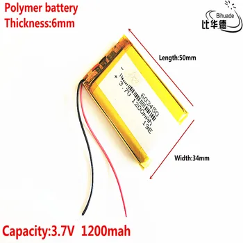 литий-полимерная аккумуляторная батарея 3,7 В 603450, литий-полимерная батарея 1200 мАч 603450 (размер: 6*34 * 50 мм)
