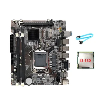Материнская плата H55 LGA1156 Поддерживает процессор серии I3 530 I5 760 с памятью DDR3 для настольного компьютера Материнская плата + процессор I3 530 + кабель SATA
