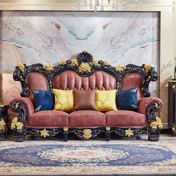 Мебель для гостиной, европейский кожаный диван, вилла, высококачественный резной диван из цельного дерева, роскошь