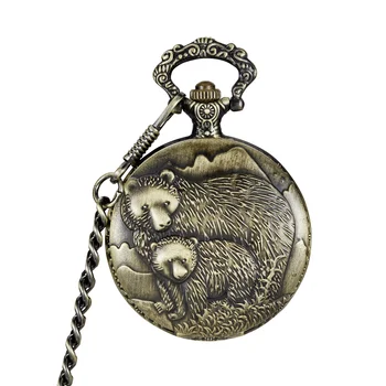 Механические карманные часы с резьбой в виде антикварного медведя, бронзовое ожерелье, Мужские, женские часы, брелок