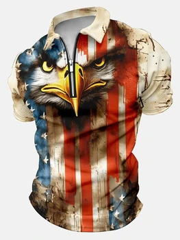 Мужская Рубашка Поло с Орлиным Патриотическим Флагом, Рисунком Вооруженных Сил, Флаг Америки, Повседневная Рубашка Поло с Воротником-стойкой, Рубашка Поло На молнии