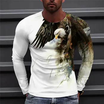 Мужские повседневные футболки с рисунком Орла Ручной росписи, Уличная одежда с длинным рукавом, 3D принт животных, хип-хоп Мужские топы, Футболка, Плюс размер 6XL