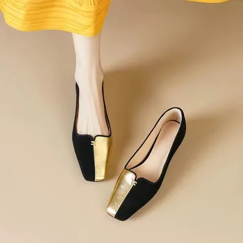 Новая осенняя ниша 2023 года в стиле Ретро, удобная женская обувь на плоской подошве на низком каблуке и с квадратным носком в тон