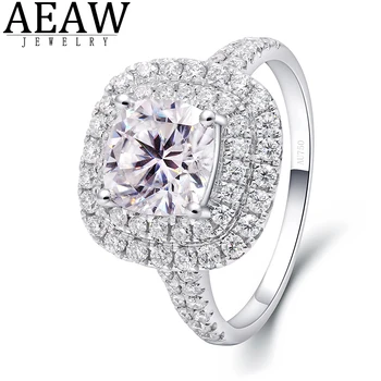 Обручальное кольцо AEAW Center 1.0ct Cushion DF Color VVS с Муассанитом для Мужчин, кольцо из белого золота 14K 585 Пробы или серебряное кольцо s925 пробы
