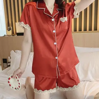 Пижама из ледяного шелка, женская летняя пижама с коротким рукавом, тонкая, в стиле INS, новый модный комплект одежды для отдыха из искусственного шелка, который можно носить на улице