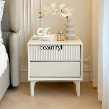 Прикроватный столик кремового цвета, прикроватная тумбочка из массива дерева, Простой современный прикроватный шкаф для хранения в маленькой Спальне