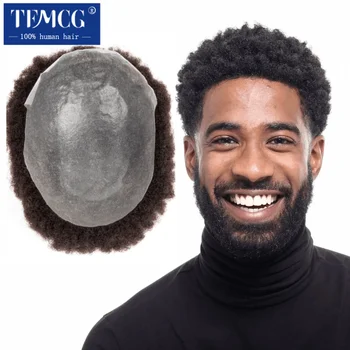 Прочный Афро-Парик с Двойным узлом на Кожной Основе для Мужчин, 100% Парик Из Человеческих Волос Для Черных Мужчин, Система Замены Протеза для волос