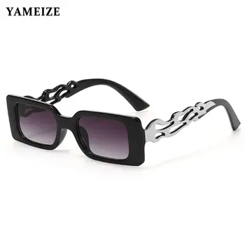 Прямоугольные солнцезащитные очки для женщин и мужчин, брендовая дизайнерская обувь в стиле панк, полое пламя, модные винтажные солнцезащитные очки в маленькой оправе Uv400, крутые очки