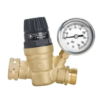 Регулятор давления воды с манометром RV Латунный редуктор давления воды Регулировка маховичка Инструмент для регулирования давления воды для RV
