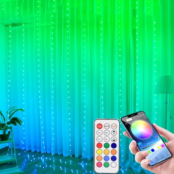 Рождественский декор 3X3 м, светодиодный светильник для штор, меняющий цвет, умные RGB-гирлянды для окон, приложение Bluetooth, радужный занавес, сказочные огни