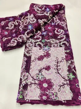 Роскошное Фиолетовое тюлевое кружево С блестками, Африканская кружевная ткань 2022, Высококачественная вышивка, Нигерийская кружевная ткань для пошива свадебного платья