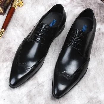 Роскошные брендовые мужские официальные туфли-оксфорды Бордового, черного цвета с острым носком на шнуровке, Офисные Деловые свадебные туфли из натуральной кожи для мужчин