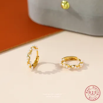 Серьги-кольца из стерлингового Серебра 925 пробы с жемчугом в виде ракушки для женщин, Французские Элегантные Украшения для Ушей Высокого Качества