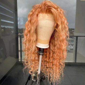 Синтетические волосы оранжевого цвета, волна воды, длинные волнистые парики на кружеве спереди для женщин, парики из высокотемпературного волокна, кудрявые парики для косплея