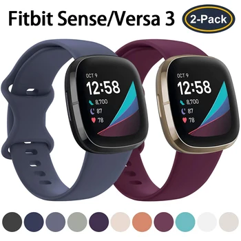 Спортивный ремешок для Fitbit Sense/Versa 3, 2 упаковки Мягкого Силиконового Ремешка для часов, Сменный Браслет для смарт-часов Versa 3, Аксессуары для смарт-часов