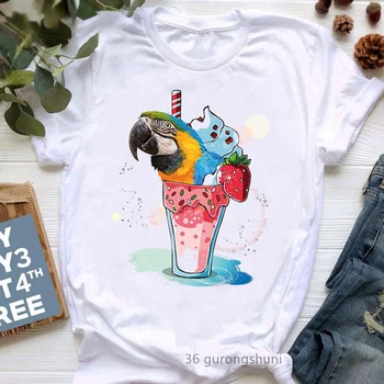 Футболка С графическим принтом Cockatiel Parrot Love Ice Cream, Женская одежда, Забавная Белая Футболка, Женская одежда Harajuku Kawaii, Топы
