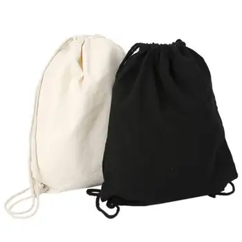 Холщовая сумка на плечах с завязками и карманами, студенческий рюкзак для покупок, хлопчатобумажная сумка для спортзала, дорожная сумка для хранения