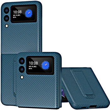 чехол для Galaxy Z Flip 3 из углеродного волокна, кожаный чехол для Galaxy Z Flip3 5G с беспроводной зарядкой, Особенности подставки для просмотра (2021)