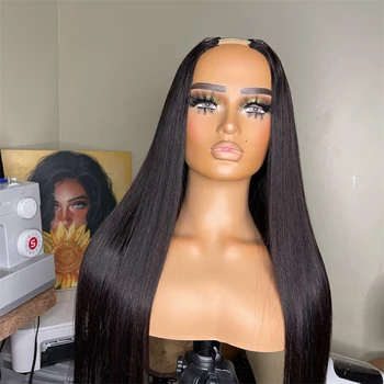 Шелковистый прямой парик длиной 24 дюйма, свободный Черный U-образный парик, Бразильские парики из человеческих волос для женщин с волосами младенца, бесклеевой U-образный парик