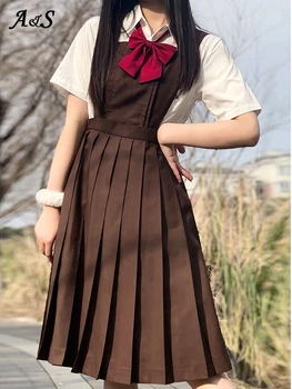 Школьная форма для девочек-студенток В Японском Стиле, Женский костюм JK, Плиссированная юбка, Тонкая Милая рубашка для колледжа, Платье на бретелях, Весна