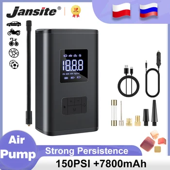 Электрический надувной насос Jansite, Портативный автомобильный воздушный компрессор, Беспроводной аккумулятор емкостью 7800 мАч, насос для мониторинга в режиме реального времени для мотоцикла