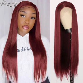 Это парик синтетические длинные прямые кружевные парики для женщин темно-красного цвета с кружевом в средней части, черные, светло-розовые парики для ежедневного использования